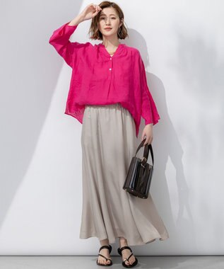 23区 S 【洗える】LIBECO タックスリーブ シャツ マゼンタ