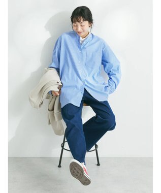 CRAFT STANDARD BOUTIQUE バンドカラーシャツ Stripe Blue