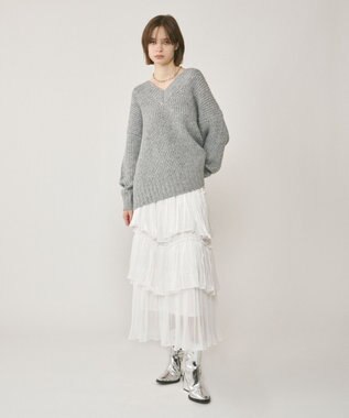 GRACE CONTINENTAL ラメ畦ニットトップ グレー