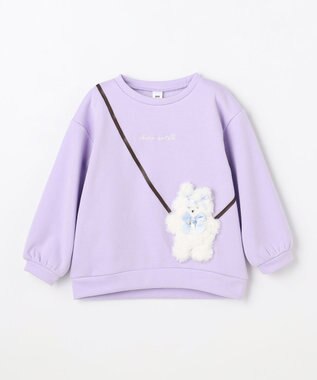 ANY KIDS アニマルポシェット 裏シャギー トレーナー ラベンダー×ネコ