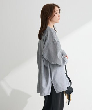 Green Parks 綿麻混Ｖネックオーバーサイズシャツ Gray