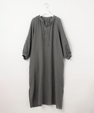 23区 【洗える】LIBECO カフタン ワンピース カーキ系
