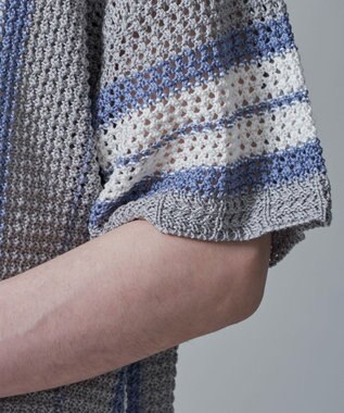 WEGO ラインニットシャツ（SS） ライトグレー