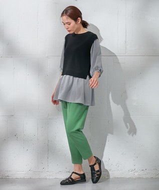 ANY 【UVケア/接触冷感/ウエストゴム】イージケア美脚パンツ テーパード グリーン