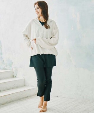 San-ai Resort（三愛水着楽園） 【WEB限定】ポケット付きハーフジップラッシュパーカー＋リブタンキニ水着+レギンス5点セット【Beach Queen（ビーチクイーン）】 オフホワイト