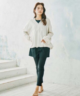 San-ai Resort（三愛水着楽園） 【WEB限定】ポケット付きハーフジップラッシュパーカー＋リブタンキニ水着+レギンス5点セット【Beach Queen（ビーチクイーン）】 オフホワイト