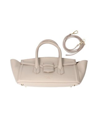 INTER-CHAUSSURES 【Christian Villa】レザーワイドハンドバッグ ライトグレー