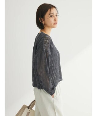 Green Parks インド綿　レース編みカーディガン Gray