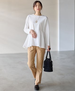 ANY L 【WEB限定】サテンコンビペプラムカットソー オフ