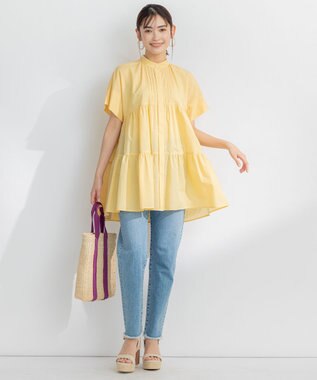 組曲 【洗える】ナチュラルローンギャザーフレア ブラウス ライトオレンジ系