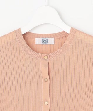 J.PRESS LADIES 【洗える・イージーケア】 SYNTHETIC BASIC ワイドリブ クルーネック カーディガン ライトオレンジ系