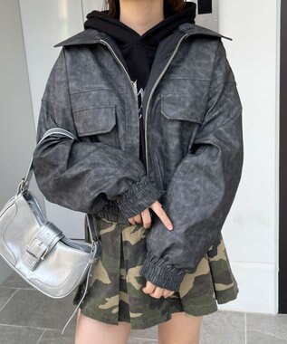 WEGO PUショートブルゾン グレー