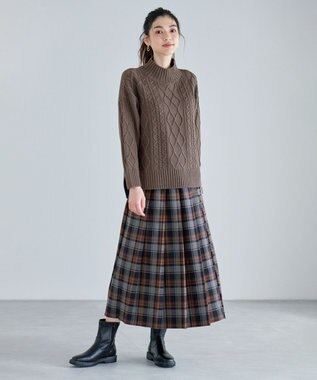 ANY 【6色展開】ソフトアクリルハイネックケーブルニット ブラウン