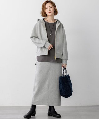 23区 L 【洗える】サテン ロングスリーブ Tシャツ グレー系