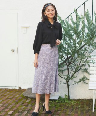 Feroux リボンタイパフスリー ブブラウス ブラック系