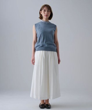 muuc 〈細番手の高級綿糸コットンコーマ糸〉〈洗練された繊維の滑らかな肌触り〉〈お家で洗えるニット〉模様編み ポピーの花リンクス編み ノースリーブブルオーバー ブルー