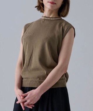 muuc 〈細番手の高級綿糸コットンコーマ糸〉〈洗練された繊維の滑らかな肌触り〉〈お家で洗えるニット〉模様編み ポピーの花リンクス編み ノースリーブブルオーバー