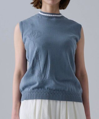 muuc 〈細番手の高級綿糸コットンコーマ糸〉〈洗練された繊維の滑らかな肌触り〉〈お家で洗えるニット〉模様編み ポピーの花リンクス編み ノースリーブブルオーバー