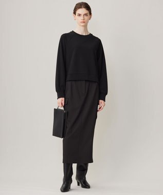 ICB 【UVカット・洗える】ジョーゼットジャージー クロップド丈プルオーバー ブラック系