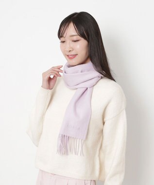 MOONBAT FURLA(フルラ）カシミヤ100％ 無地 マフラー ロゴ刺繍 手洗いOK ライトパープル