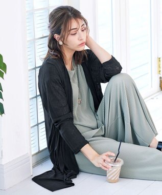 Tiaclasse 【吸水速乾・UVケア・洗える】ランダムリブカットソーカーディガン ブラック