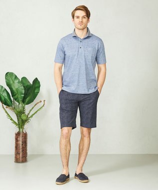 JOSEPH ABBOUD 【吸水速乾】リネンハニカム ポロシャツ サックスブルー系