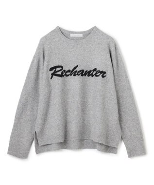 UNFILO ふわふわニット ロゴジャガード グレー×ブラックロゴ