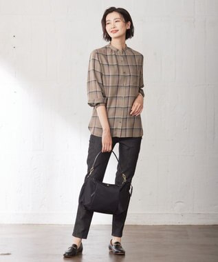 J.PRESS LADIES 【洗える】ハイツイストチェック バンドカラー ブラウス ベージュ系3