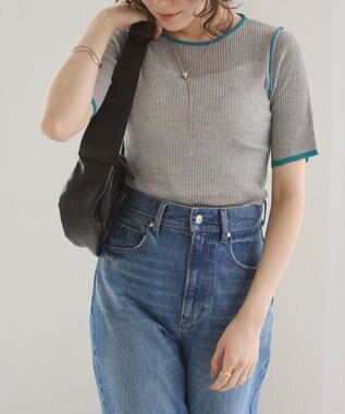 WEGO 【ANGIE VINTAGE】配色デザインリブニット 杢グレー