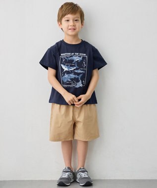ANY KIDS 【洗濯機可能】サメプリント 半袖Tシャツ ネイビー