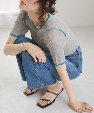 WEGO 【ANGIE VINTAGE】配色デザインリブニット 杢グレー