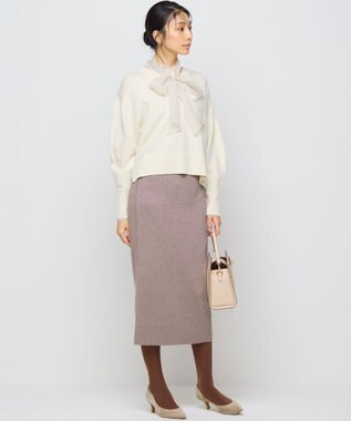 組曲 シャイニーオーガン ボウタイ付きブラウス アイボリー系