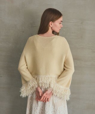 GRACE CONTINENTAL ラメフェザーフリンジカーディガン キナリ