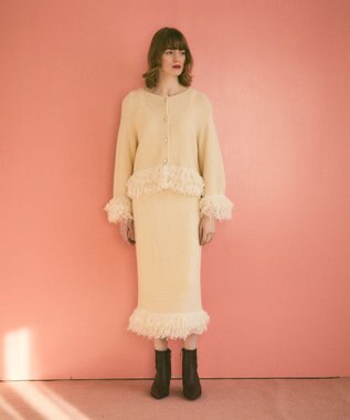 GRACE CONTINENTAL ラメフェザーフリンジカーディガン キナリ