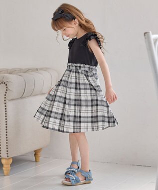 ANY KIDS ドッキング チェック柄 ワンピース モノトーン系