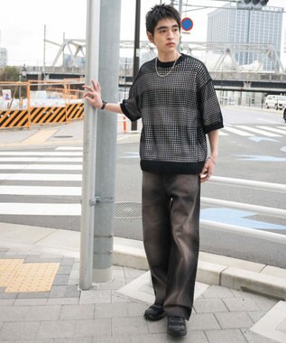 WEGO 【３点SET】アンサンブルメッシュニットプルオーバー（SS） ブラックボーダー