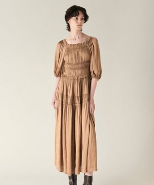 GRACE CONTINENTAL スクエアギャザーワンピース ベージュ