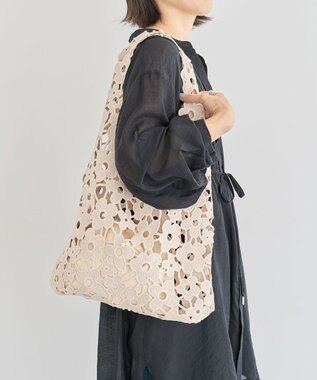 Green Parks ・ｃａｃｈｅ　ｃａｃｈｅ　フラワーレーストートバッグ Ivory