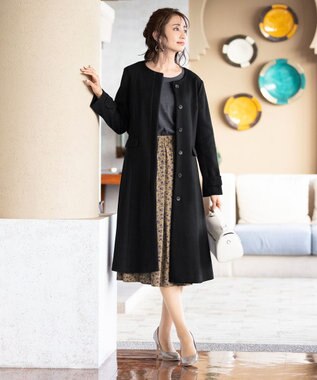 Tiaclasse 【洗える】1枚でコーディネートが決まる花柄ニットドッキングワンピース チャコールグレー