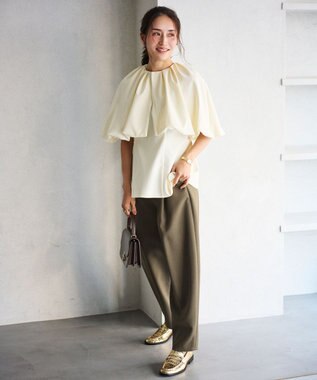 #Newans ＜亀恭子さんコラボ＞取り外し可能ケープ付きペプラムブラウス オフ