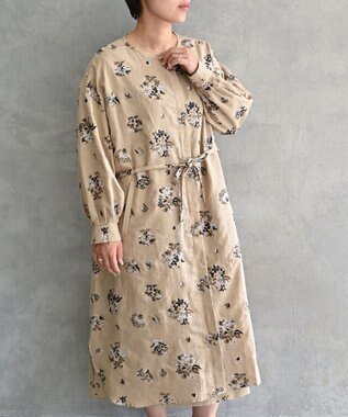 muuc 〈2WAY〉〈コットン×リネン〉〈高品質なドライタッチ生地〉〈遠州織物の工場で織られた上質なコットン生地〉野小花刺繍 羽織り＆ワンピースドレス ベージュ