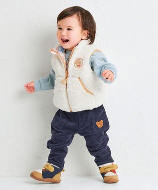 MIKI HOUSE HOT BISCUITS 【80-120cm】 カラフルビーンズ 裏ボアフリース リバーシブル総柄ベスト マルチカラー