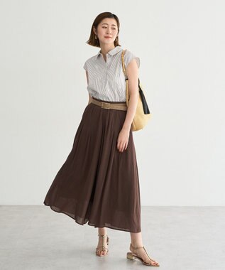 YECCA VECCA ストライプ柄フラワー刺繍シャツ Beige