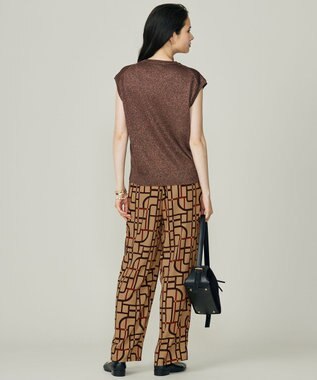 自由区 L 【17号サイズまで展開・カタログ掲載】ジオメトリックレトロプリント パンツ ベージュベース