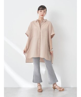 earth music&ecology 配色ステッチＢＩＧシャツ Beige