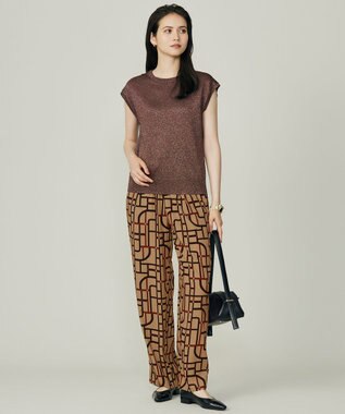 自由区 L 【17号サイズまで展開・カタログ掲載】ジオメトリックレトロプリント パンツ ベージュベース