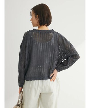 Green Parks インド綿　レース編みカーディガン Gray