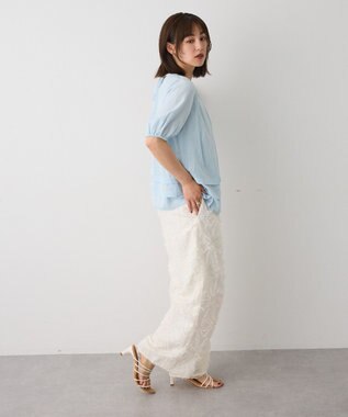 CRAFT STANDARD BOUTIQUE バックレースアップバルーンスリーブブラウス Sax