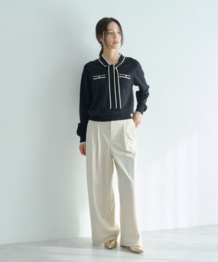 YECCA VECCA ベルテッドカルゼ起毛ワイドパンツ Ivory