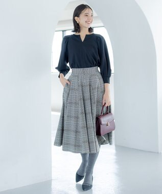 組曲 T/Rツイルストレッチ フレアスカート ベージュ系3